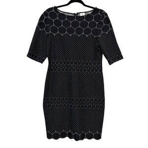 Julia Jordan Mod Polka Dot Sheath Dress Women Size 12 Scallop Hem‎ Quiet Luxury